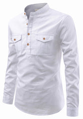 Mens Casual Slim Fit Full Sleeve Double Pocket Cotton Kurta